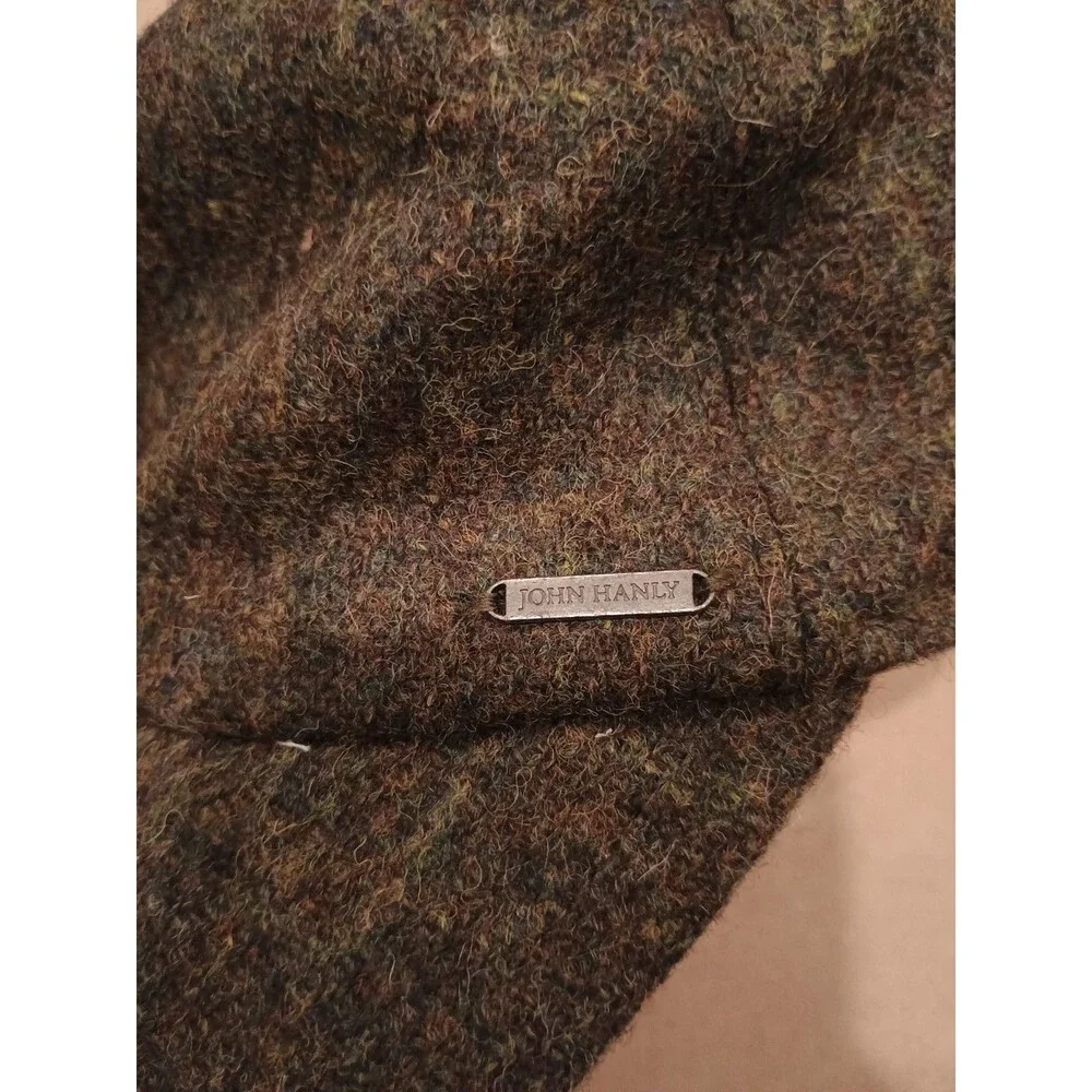 John Hanly 100% Wool Tweed Baseball Style Cap with Earflaps Sz 7 3/8  Large